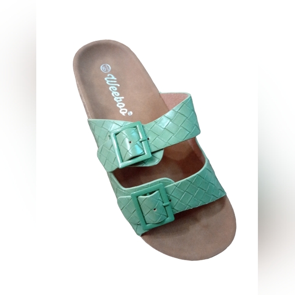 Mint Green Woven Double Strap Slide Sandal - Picture 3 of 3